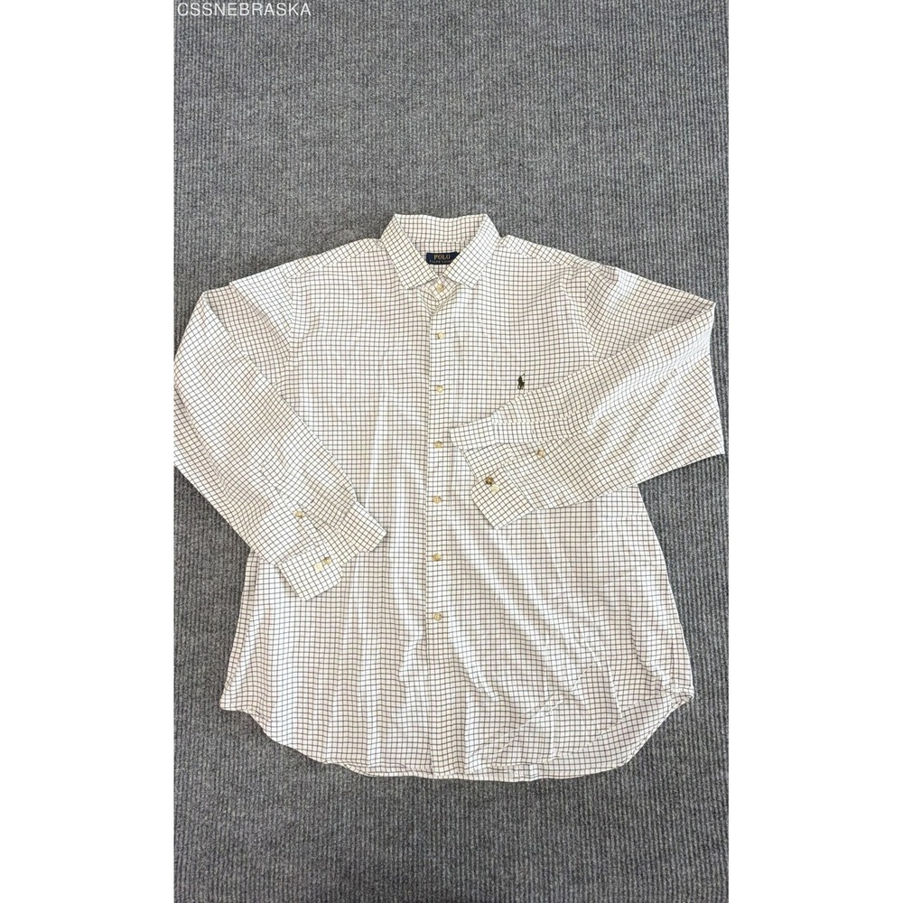 Polo Ralph Lauren Men's White Brown Check Tattersall Button Down Shirt Sz XXL